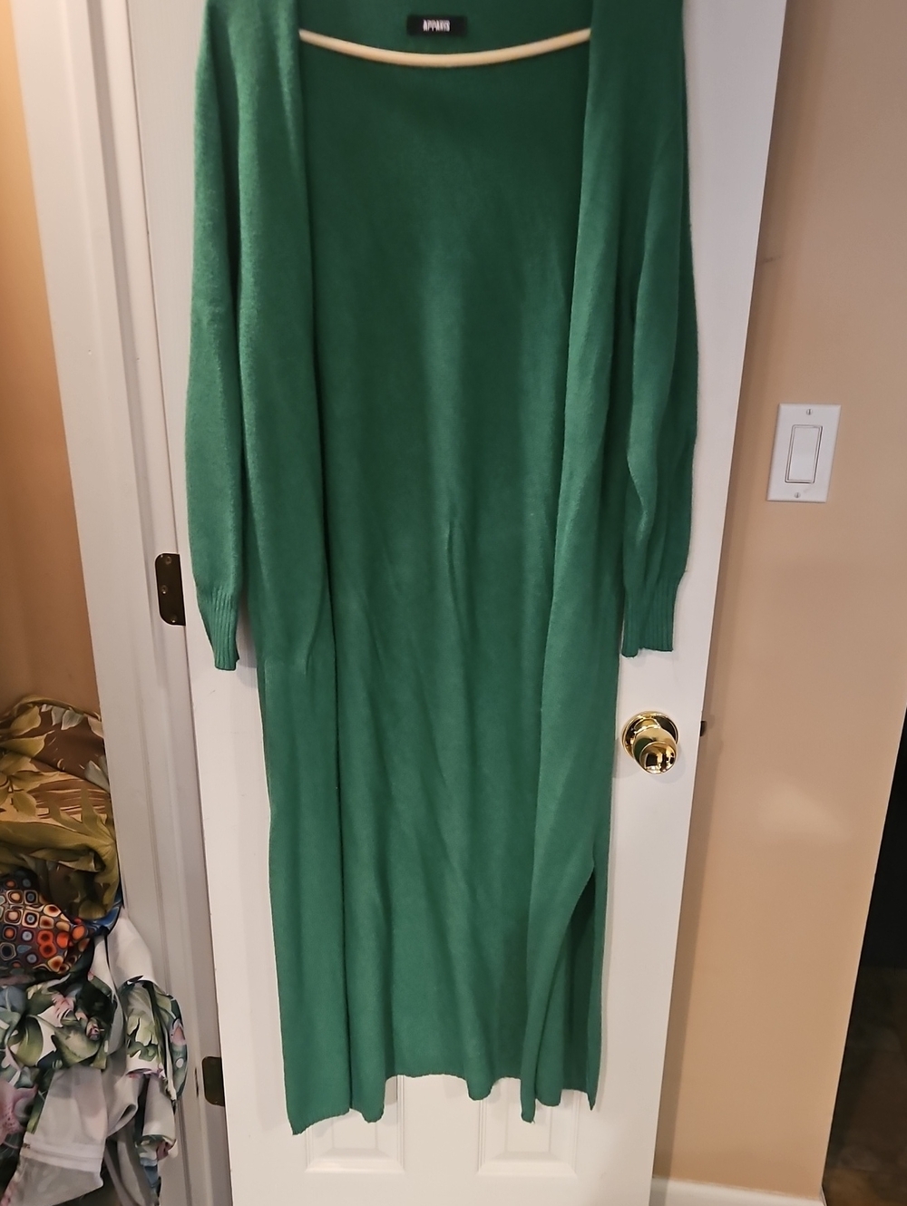 Apparis Womens Long Green Open Cardigan Sweater